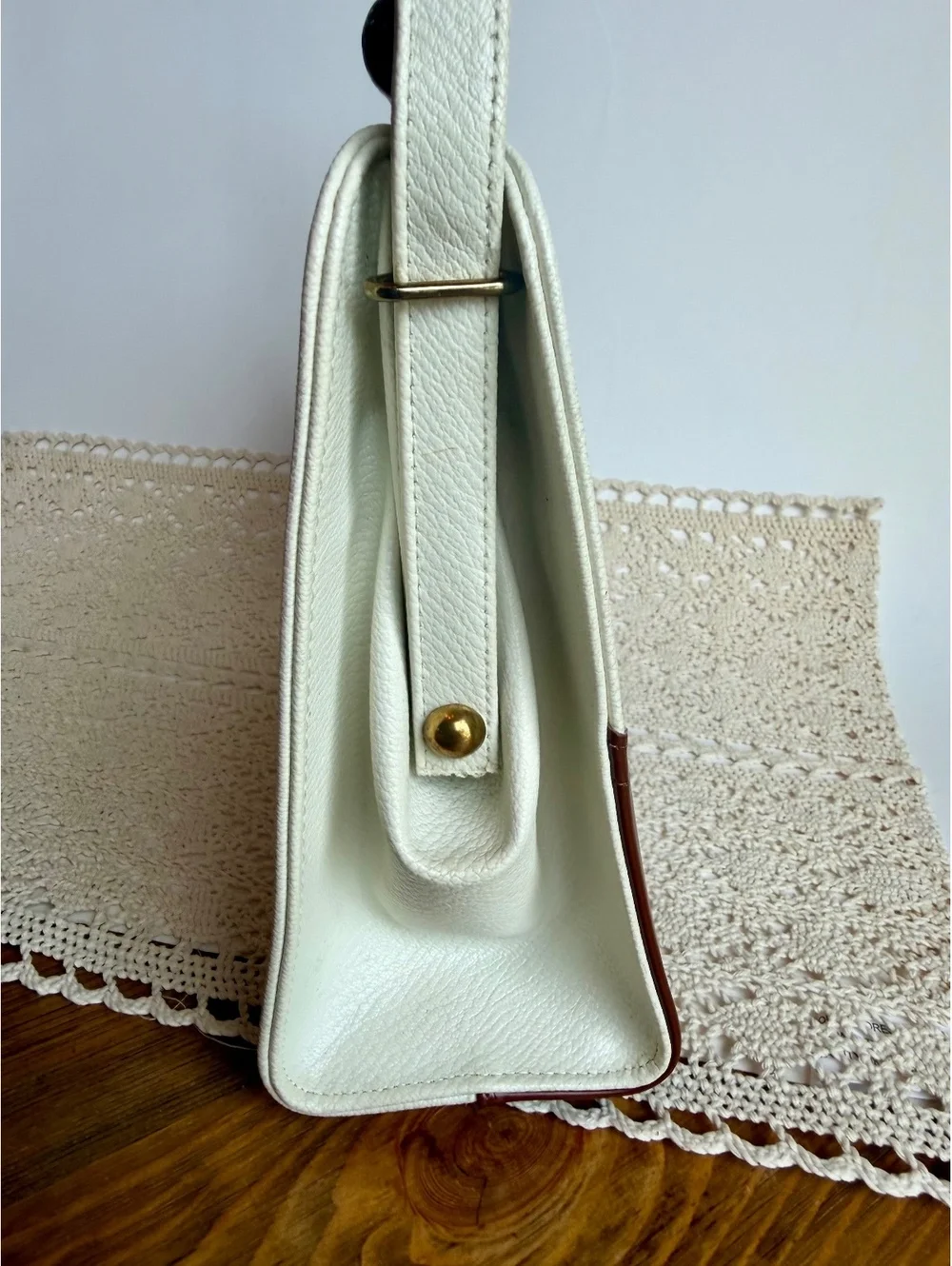 Vintage 1950s 60s Naturalizer Handbag Cream Brown Two Tone Frame Purse